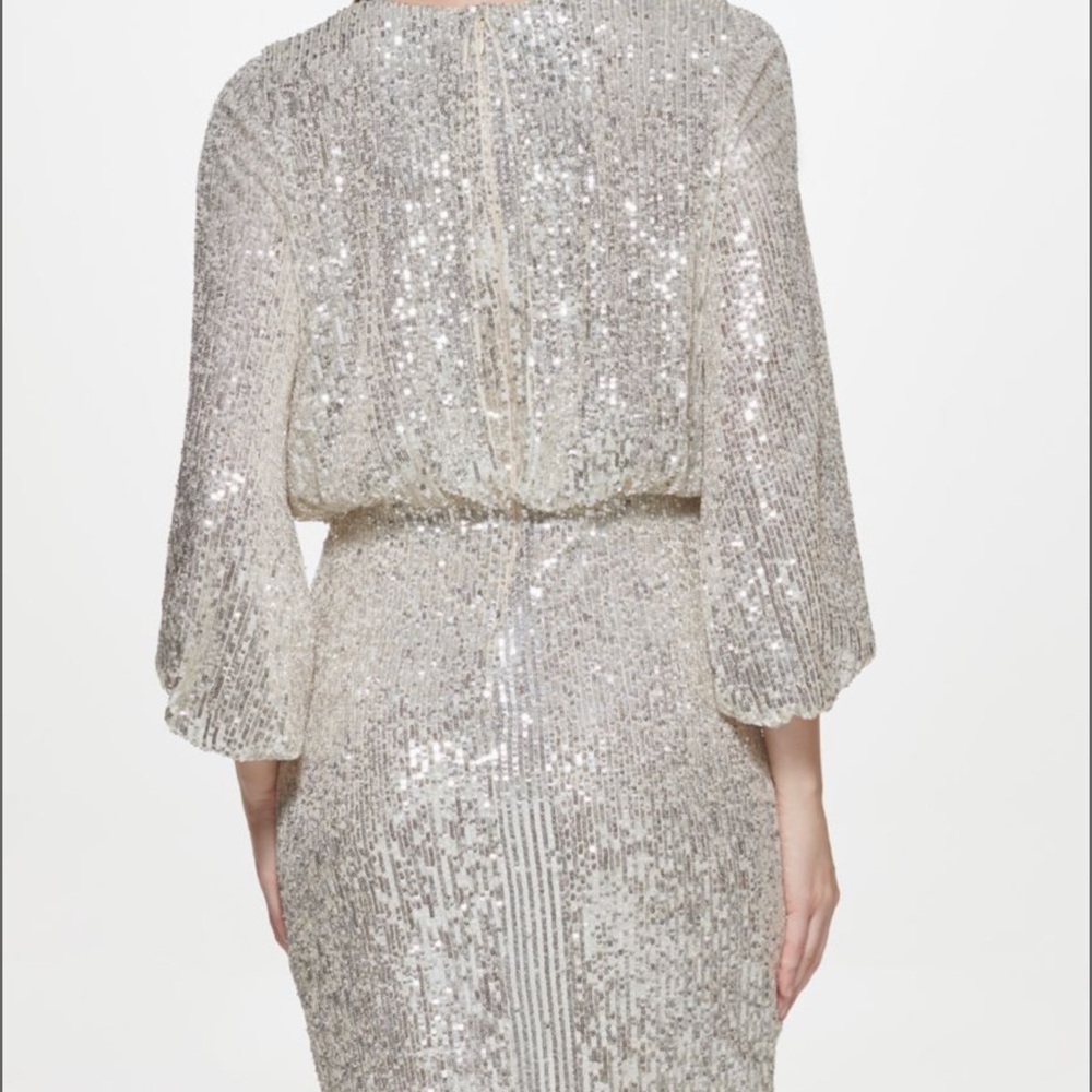 Eliza J Silver Sequin Mock Wrap Dress, BNWOT Size 8 - Picture 2 of 7